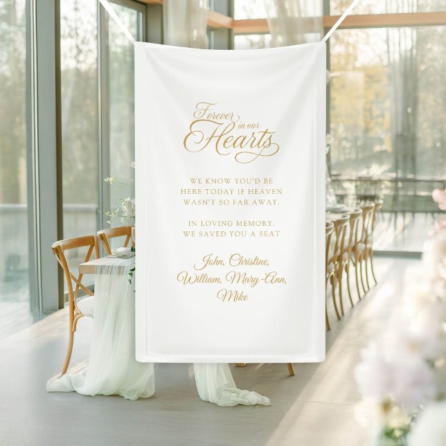 Für immer in unseren Herzen! Moderne kalligraphisc Banner (Forever in our Hearts! Modern Calligraphy Custom Wedding Banner with place for your text & names.)