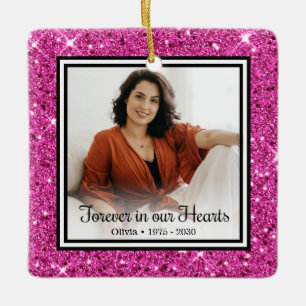 Für immer in unseren Herzen Pink Glitter Gedenk- Keramikornament