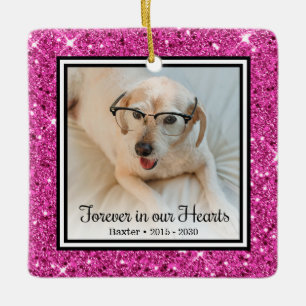 Für immer in unseren Herzen Rosa Glitter Hund Gede Keramikornament