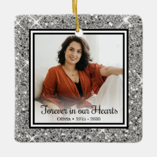 Für immer in unseren Herzen Silver Glitzer Memoria Keramikornament