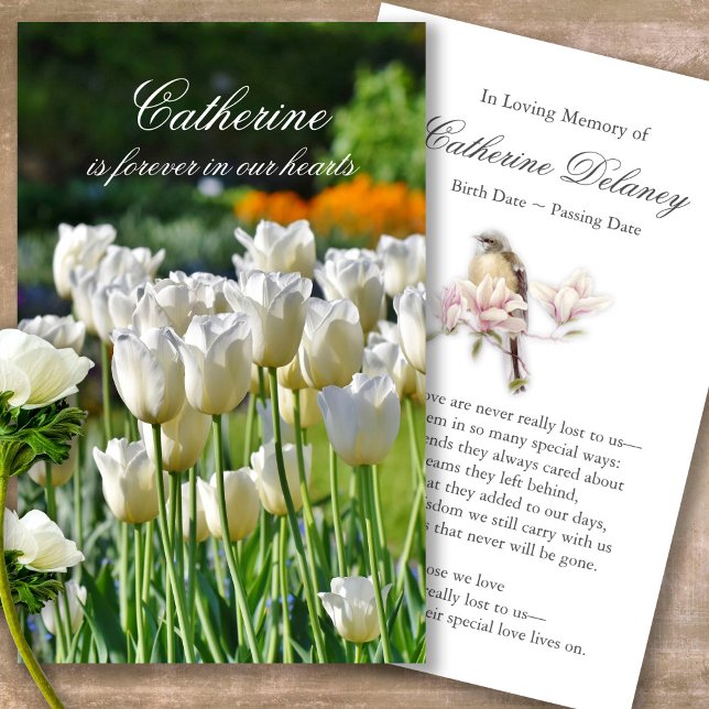 Für immer in unseren Herzen Tulips Gebet Sympathie Visitenkarte (Forever in our hearts, celebration of life, in loving memory of, prayer cards for bereavement)