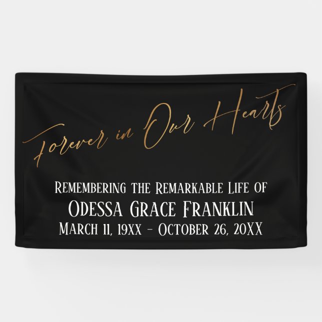 Für immer in unserer Herz Gold Handschrift auf sch Banner (Horizontal)
