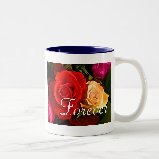 Für immer Liebe-rote gelbe Rose Zweifarbige Tasse (Rechts)