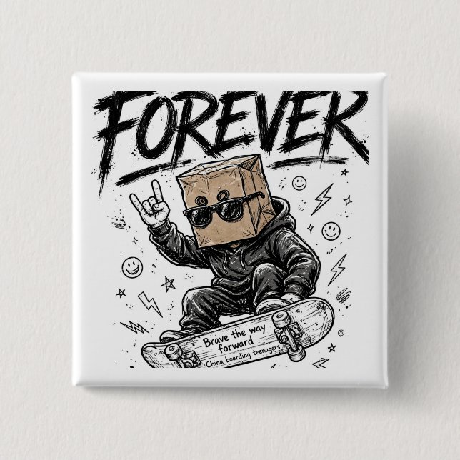 Für Immer Skateboard-Papiertüten-Kopf Button (Vorderseite)