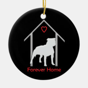 Für immer Zuhause weißes Pitbull Logo Keramikornament