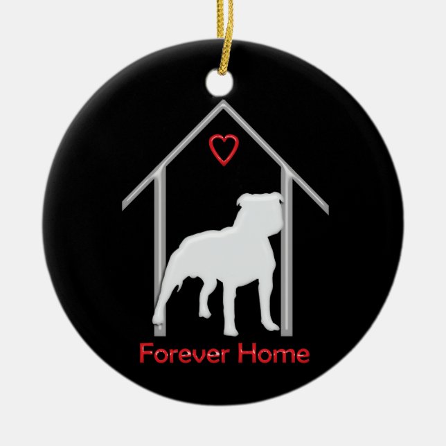 Für immer Zuhause weißes Pitbull Logo Keramikornament (Vorne)