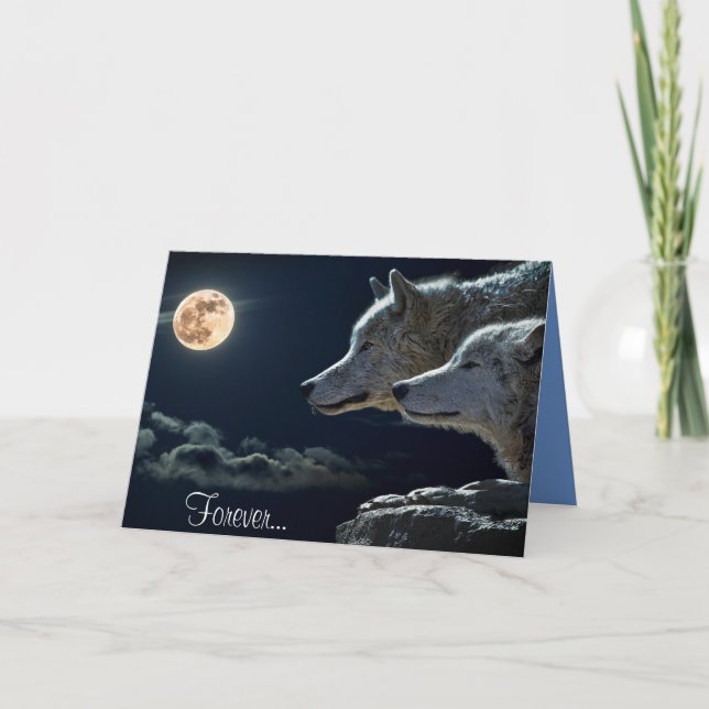 Für immer… Zwei Wölfe und ein Vollmond Karte (Vorderseite)