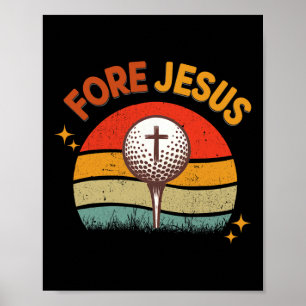 Für Jesus Christlicher Golfball-Tee Retro-Golfer 7 Poster