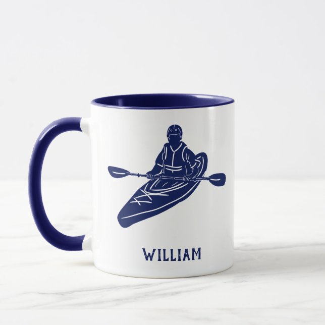 Für Kayakers Personalisiert Navy Blue Kayak Tasse (Links)