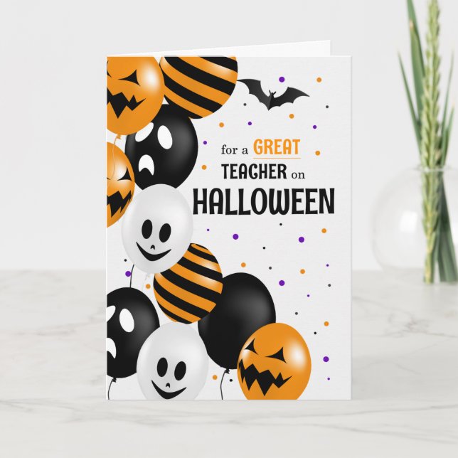 für Lehrer Balloons und Polka Docks Halloween Karte (Vorderseite)