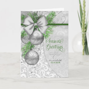 Für Lehrer Weihnachtsgrüße Silber Ornamente Feiertagskarte