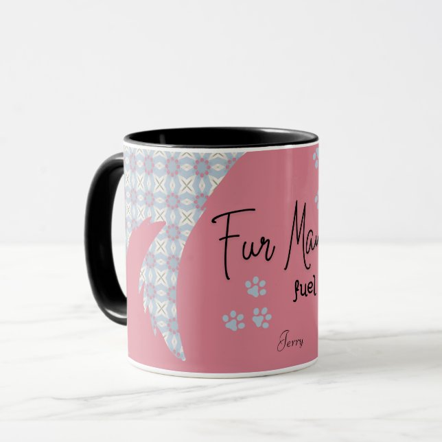 FUR MAMA FUEL rosa und blau Tasse (Vorderseite Links)