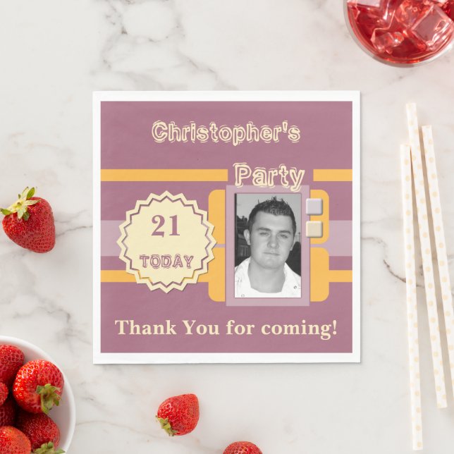 Für Männer 21 heute Foto Name braunes Party Serviette (Beispiel)