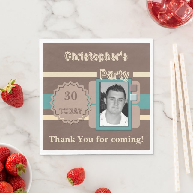 Für Männer 30 heute Foto Name braunes Party Serviette (Beispiel)