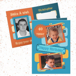 Für Männer hinzufügen Fotos orange blau 40. Geburt Karte