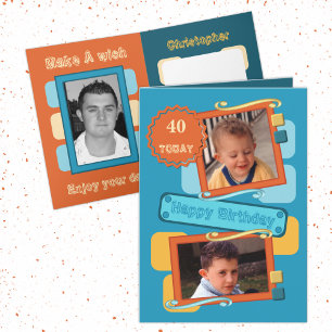 Für Männer hinzufügen Fotos orange blau 40. Geburt Karte