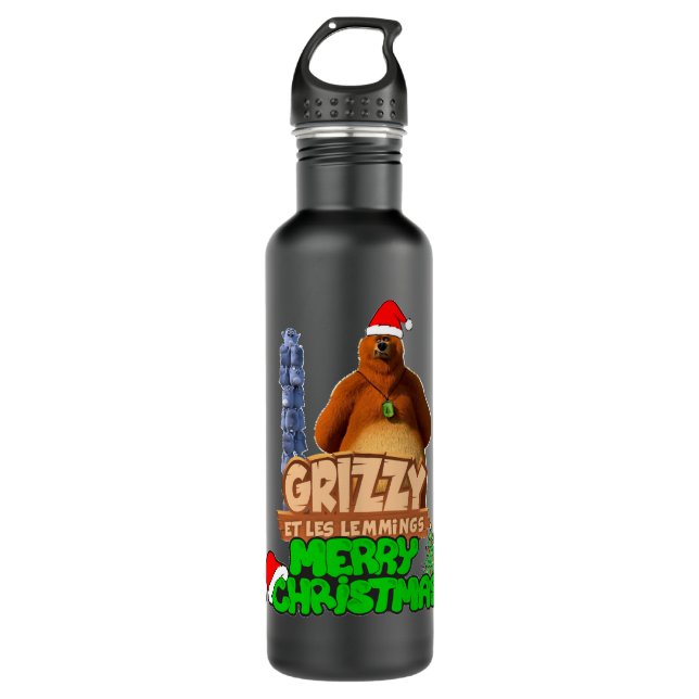 Für Männer Weihnachtsfrauen Grizzy und die Lemming Edelstahlflasche (Vorderseite)