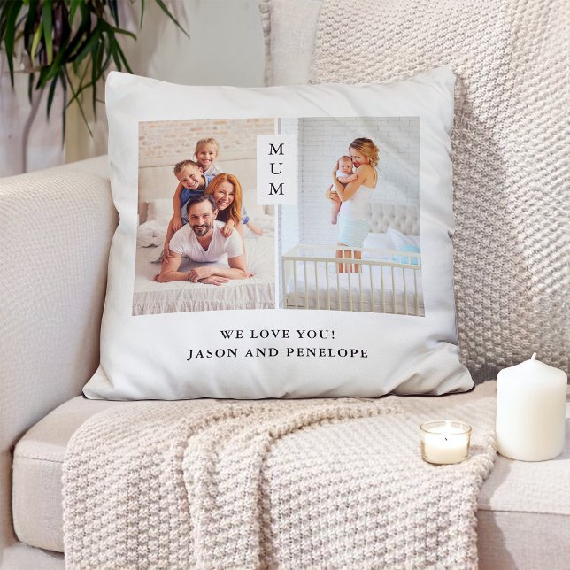 für Mehl | Modernes Zwei-Foto-Gitter Kissen (A stylish pillow for mum with your favourite photos)