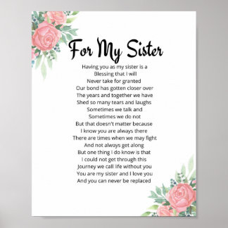 Für mein Schwester Gedicht Geschenkposter Poster