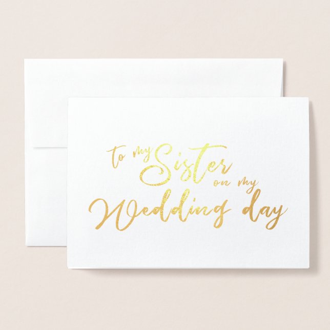 Für meine Schwester am Hochzeitstag Chic Script Folienkarte (Vorderseite mit Umschlag)
