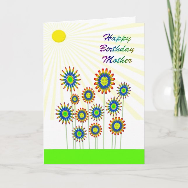 Für Mutter eine Karte mit glücklichen Blume (Vorderseite)