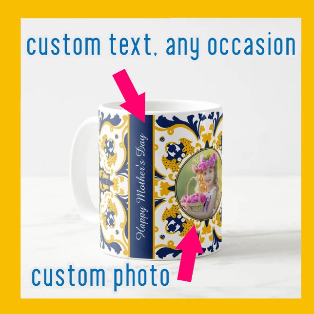 Für Mutter 💙 💛 Schöne blaue und gelbe Azulejos Kaffeetasse (Von Creator hochgeladen)