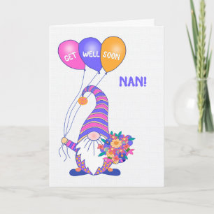Für Nan Get Well Gnome Balloons Blume Card Karte