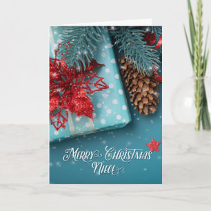für Nichte Frohe Weihnachtsgrüße Blau und Rot Feiertagskarte