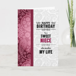für Niece Birthday Pink Hearts und Paisley Karte