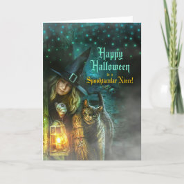 für Niece Hexe und Cat Halloween Feiertagskarte