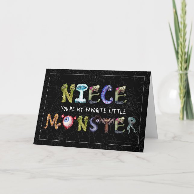 für Niece Niedlich Little Monster Funny Halloween Karte (Vorderseite)