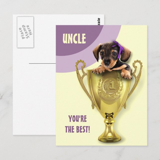 Für Onkel am Vatertag. Niedliche Welpe Postkarte (Vorne/Hinten)