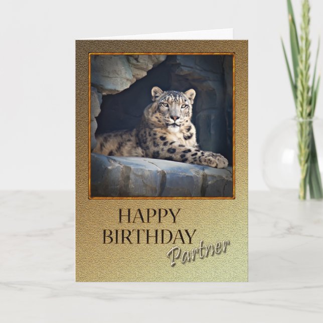 Für Partner Geburtstag mit Schneeleopard Karte (Vorderseite)