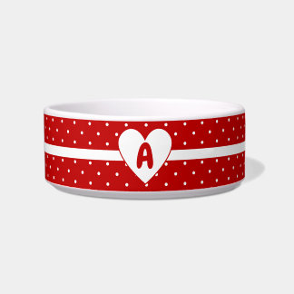 Für Pet Polka Dot Red White Background Monogramm Napf