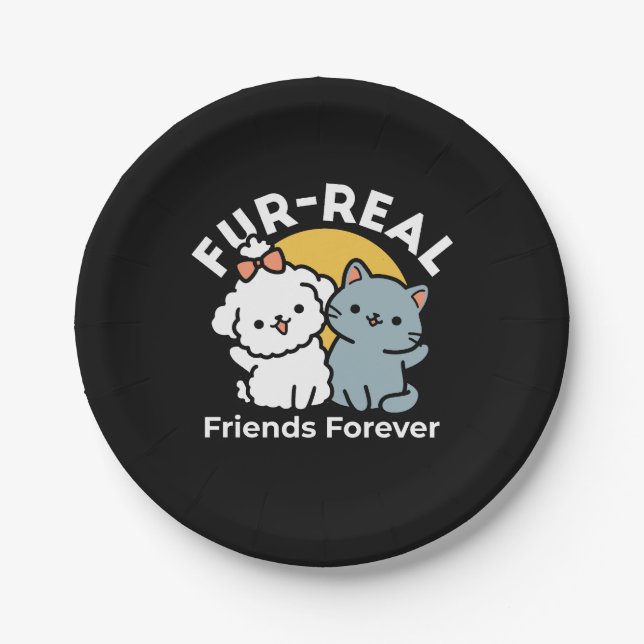 Fur-Real Friends Forever | Niedliches Katzen- und  Pappteller (Vorderseite)