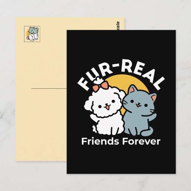 Fur-Real Friends Forever | Niedliches Katzen- und  Postkarte (Vorne/Hinten)