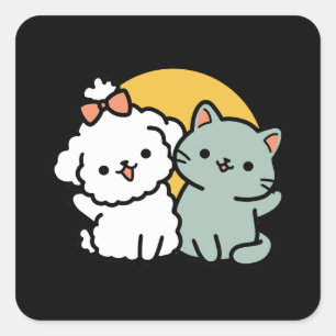 Fur-Real Friends Forever   Niedliches Katzen- und  Quadratischer Aufkleber