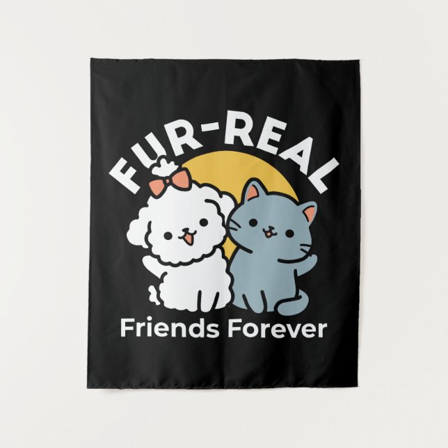 Fur-Real Friends Forever | Niedliches Katzen- und  Wandteppich (Vorderseite)