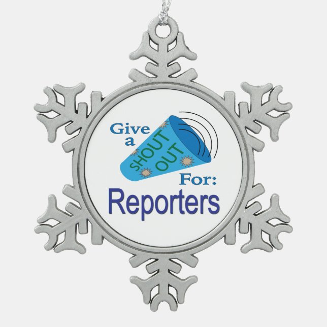 Für Reporter ausrufen Schneeflocken Zinn-Ornament (Vorderseite)