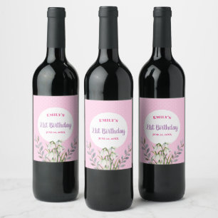 Für sie am Geburtstag White Snowdrops Pink Polka D Weinetikett