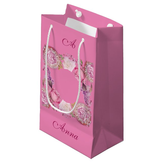 Für sie mein Valentiner Romantischer Rosa Lilac Kleine Geschenktüte (Vorderseite Schrägansicht)