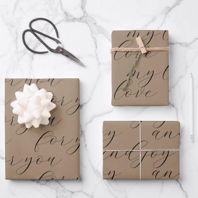 Für Sie meine Liebe und Freude Black Calligraphy K Geschenkpapier Set (Vorderseite)