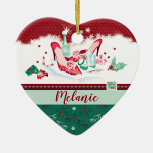 Für sie rote Schuhe u. Parfüm-Weihnachtsherzform Keramik Ornament