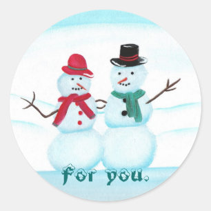 Für Sie, Schneemenschen, Weihnachtsgeschenksticker Runder Aufkleber