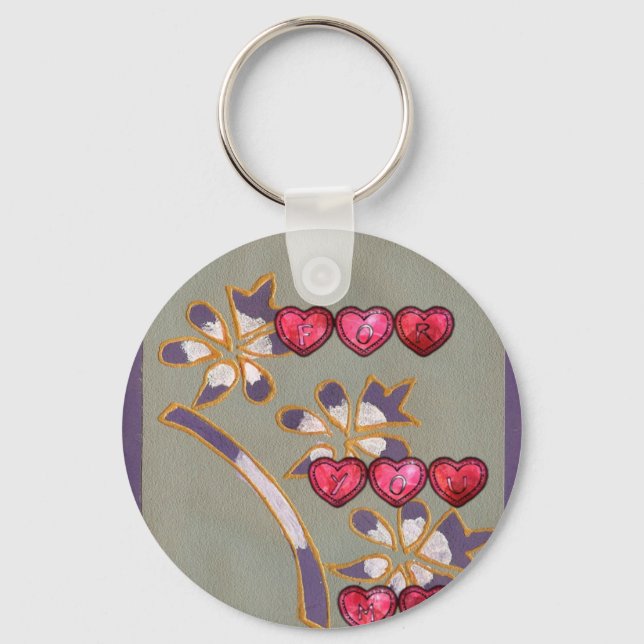 Für Sie von mir: Schönes Blumenherzendesign Schlüsselanhänger (Vorderseite)