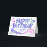 Für Sister Birthday Pink und Blue Periwinkles Feiertagskarte<br><div class="desc">Eine sehr hübsche, blumengeschmückte Geburtstagskarte für Ihre Schwester. Die Blume von Periwinkle sind purpurblau und reichen von Lavendelblau bis Rosa. Der Gruß auf der Titelseite ist "Happy Birthday" in großen Buchstaben, gefüllt mit Mustern aus meiner Sammlung "Periwinkle Patch" und "zu einer ganz besonderen Schwester". Die großen Falten in der verlassen...</div>