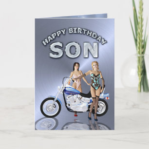 Für Sohn, Geburtstag mit Mädchen und Motorrad Karte