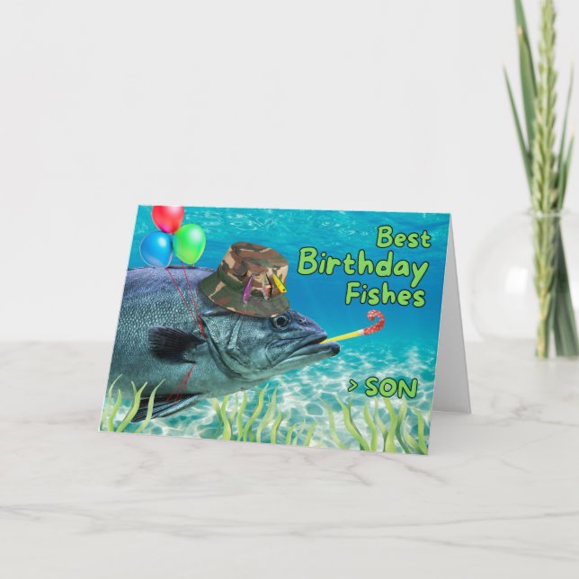 Für Son Birthday Fisch bereit zum Party Karte (Vorderseite)