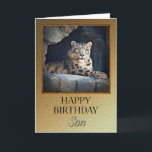 Für Son Birthday mit Schneeleopard Karte<br><div class="desc">Eine Geburtstagskarte für einen Sohn,  der einen Regalschneeleopard in seiner Höhle zeigt.</div>