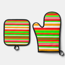 Für Spaß Lebendige Streifenmuster Ofenhandschuh & Topflappen-Set